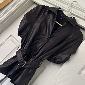 Scoop Faux Leather Peplum Top